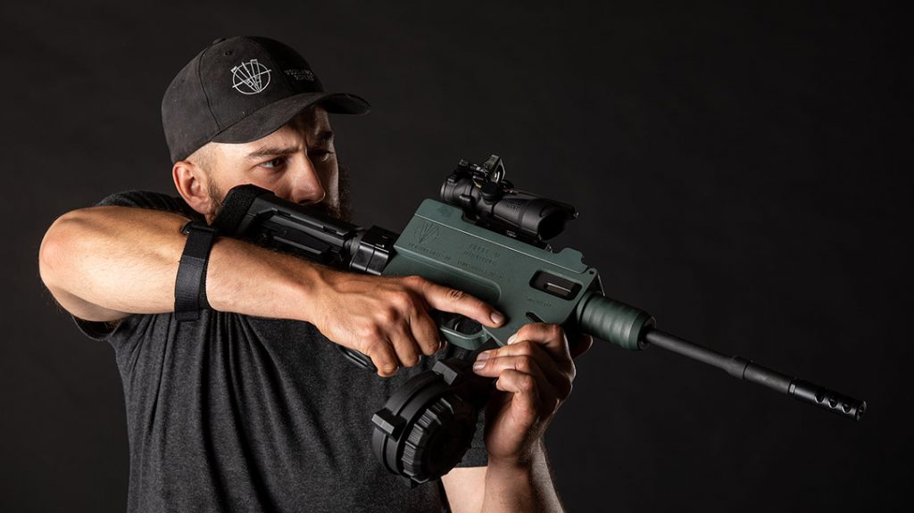 The Vigilance M20 9mm SMG features a quick-change barrel.