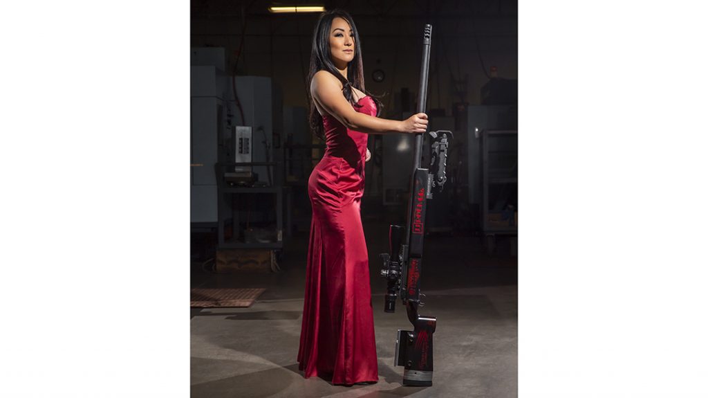 Hoang turns heads here in a formal dress, but also with her performance on the range.