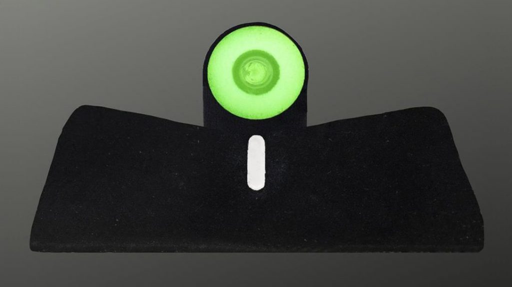 XS tritium pistol night sight lit up at night