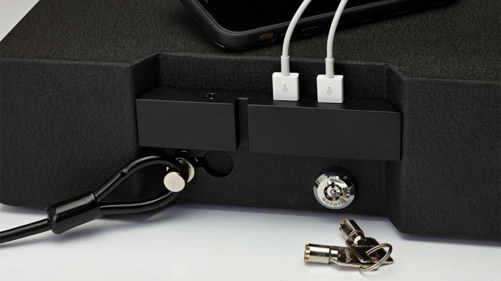 The RAPiD Safe features two USB ports and a mechanical key on the backside.