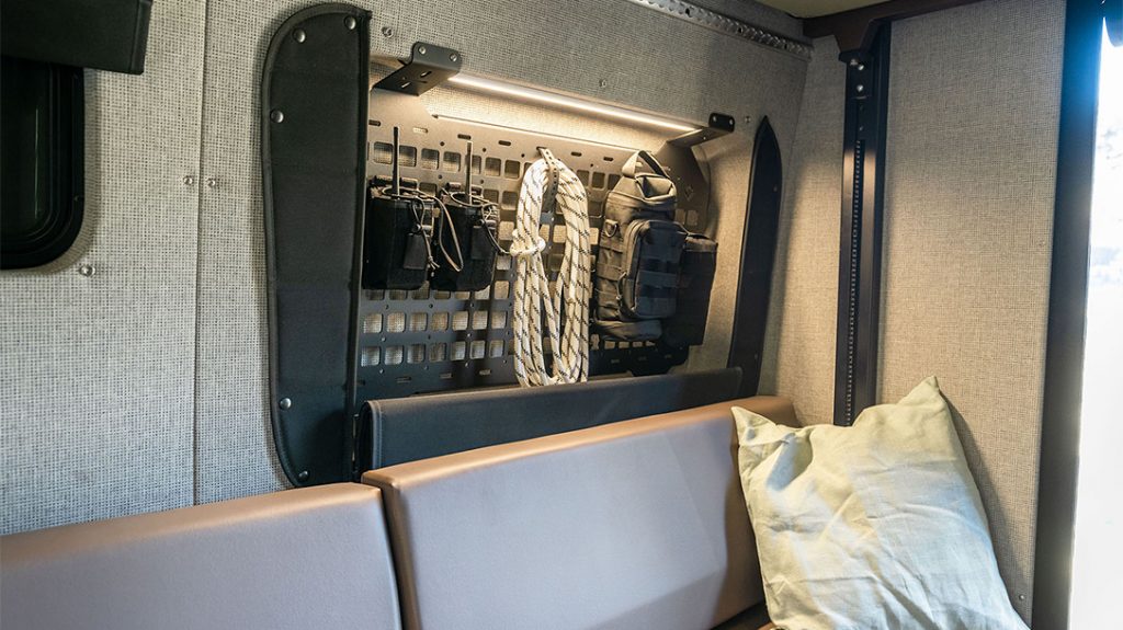 The Outside Van Launch Pad includes steel cross hatch panels for extra gear storage.