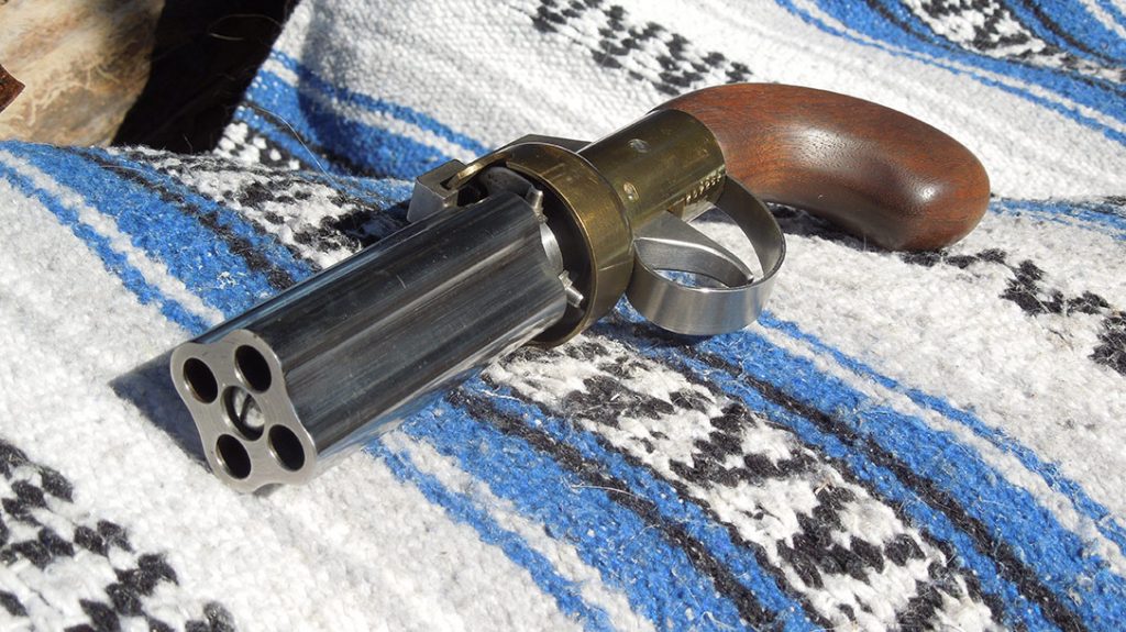 The barrel end of a pepperbox pistol.