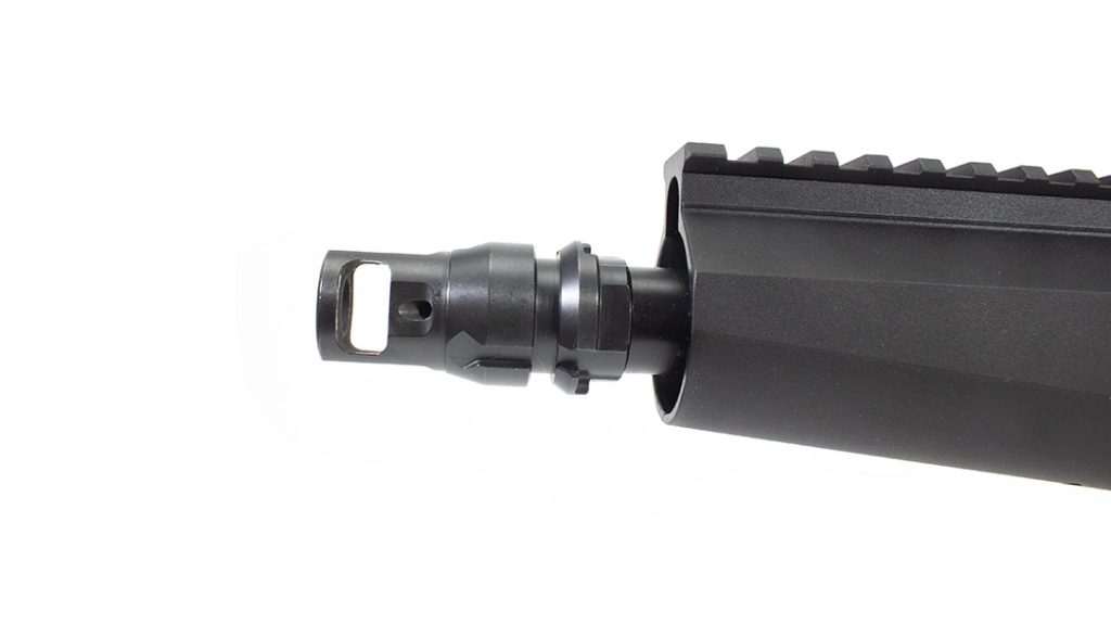 The YKMF is equipped with a 5.5-inch QC10 barrel, topped off with a Dead Air Silencer Micro Brake.