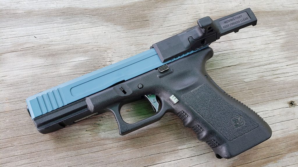 A charging handle bolts onto the donor Glock’s slide, but doesn’t require any permanent modification to the gun.