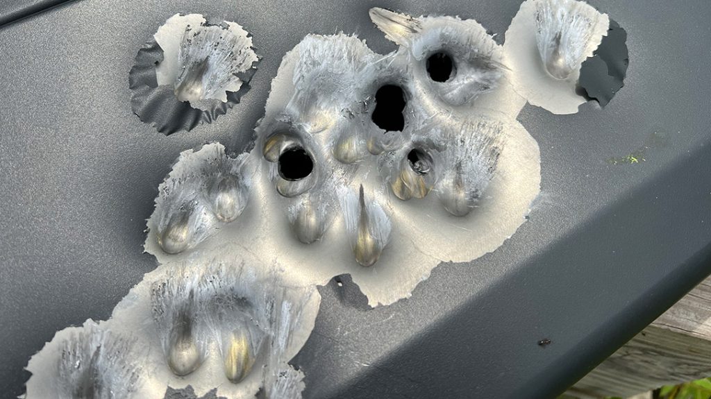 After sustained gun fire, I was able to get through the safe with 5 shots.