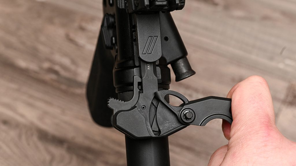 The Springfield Armory LevAR features a lever and cam action to apply force. 