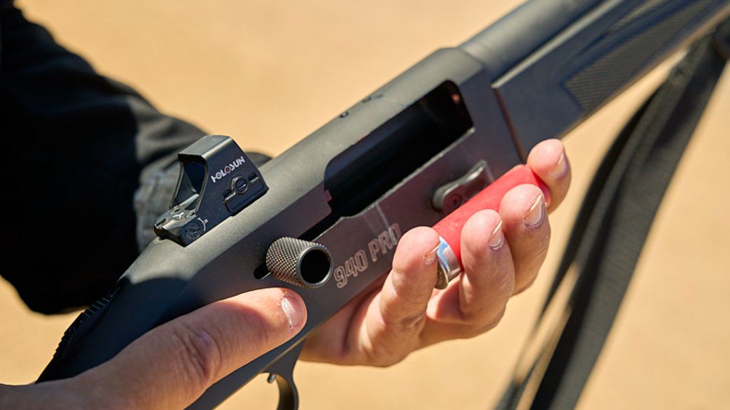 Loading the shotgun is easy due to an enlarged and beveled loading port.