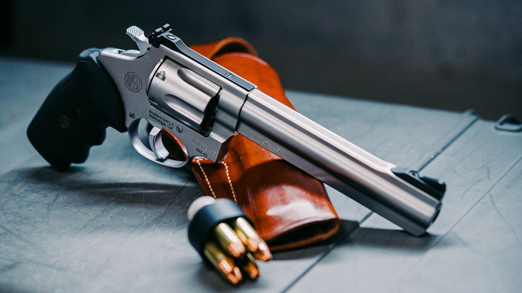 The Rossi RM66 sports a 6-inch barrel and adjustable sights. 