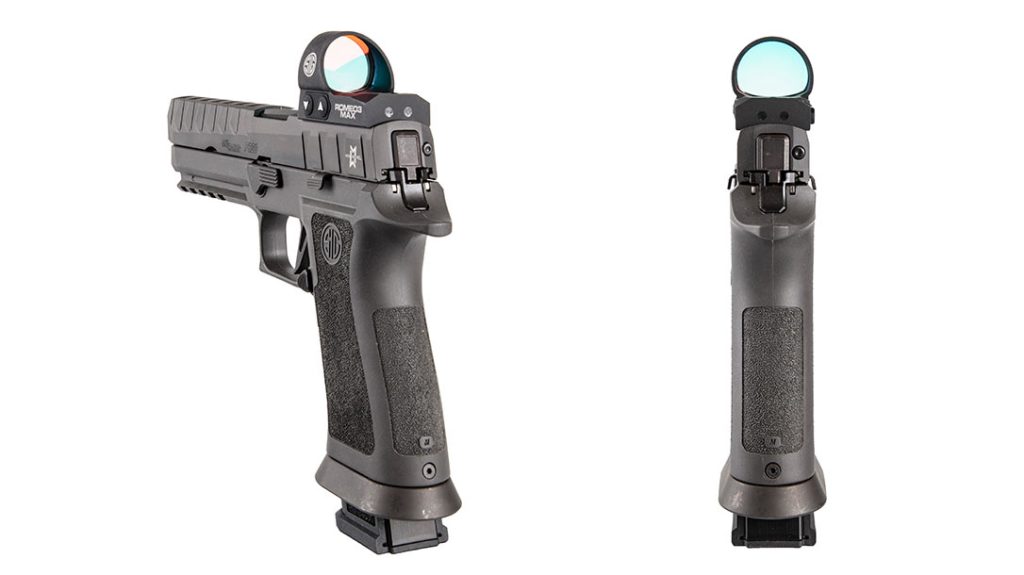 Between the heavy tungsten and aggressive grip panels, recoil is extraordinarily manageable on the new Sig Sauer P320MAX.