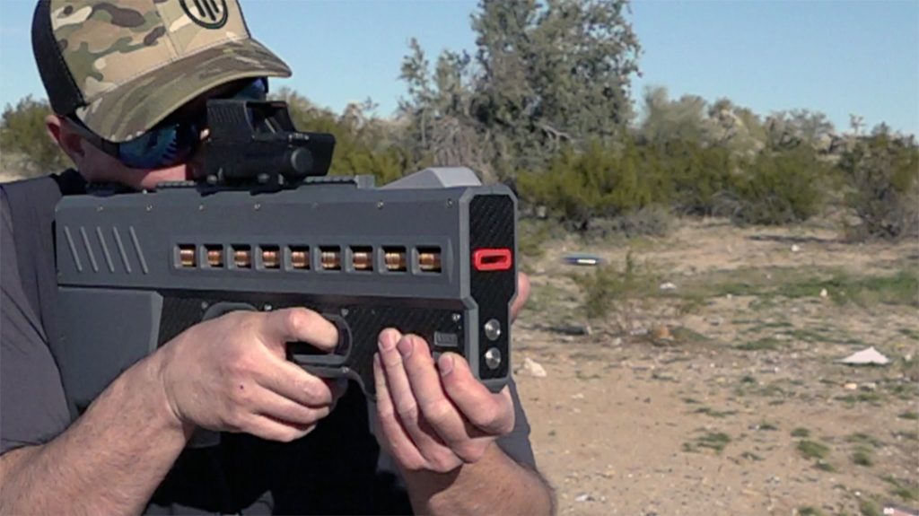 The E-Shotgun Coil Accelerator fires 275-grain metal discs. 