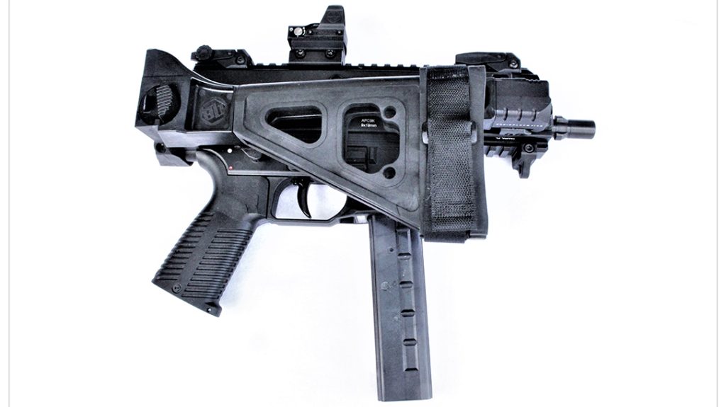 The folded B&T APC9K Pro is extremely compact.