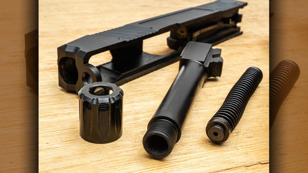 The HB Industries Micro Comp seemed to help reduce muzzle flip slightly and did not loosen any during fire.