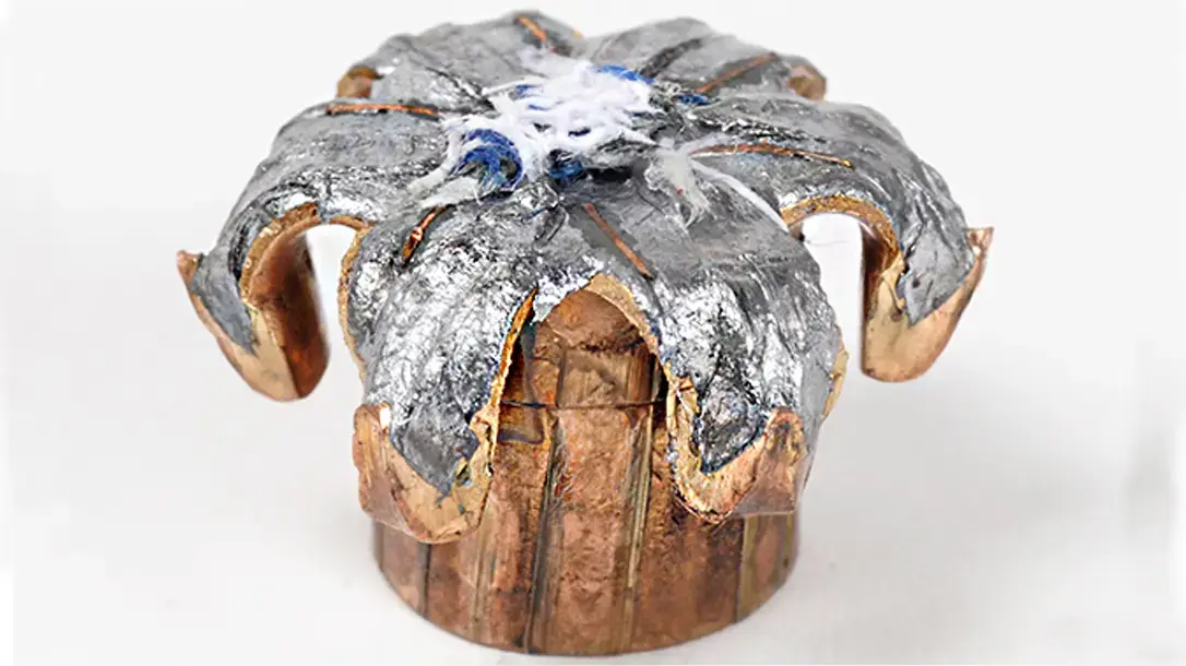 As this 124-grain 9mm +P shows, Winchester’s PDX1 ammo is designed to expand in spite of heavy cloth barriers.