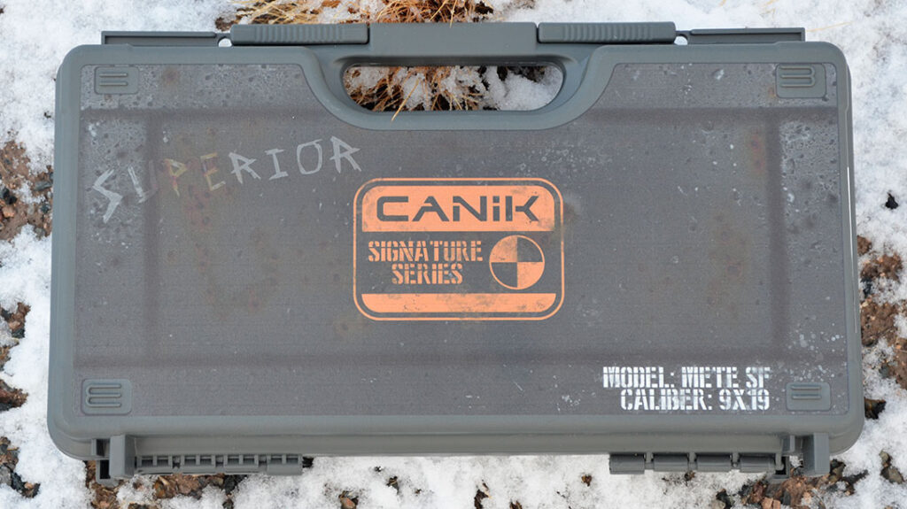 The outside of the case matches the gun’s theme.