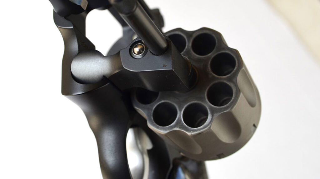 Titanium is used for the 8-shot, 9mm cylinder, and its lighter weight helps achieve a lighter trigger pull.