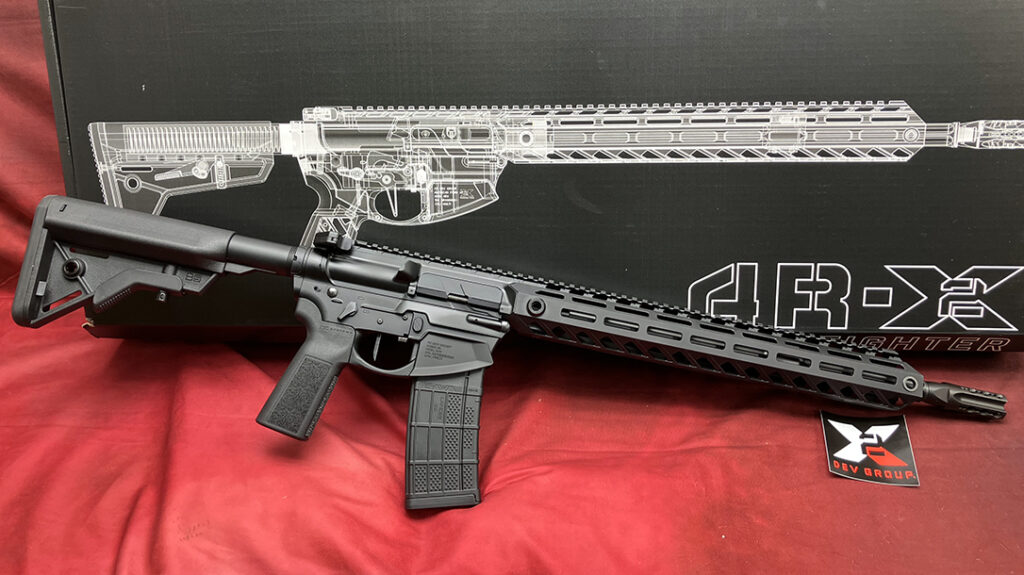 X2 Dev Group AR-X Lightfighter as it appears out of the box.  While clearly an AR, many innovative features set it apart from other AR rifles.  
