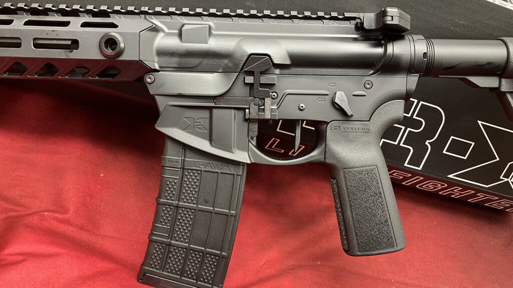 The AR-X’s ambidextrous lower receiver places controls where they can be operated without modifying the shooting grip, right or left-handed.  
