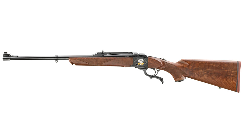 A special 75th anniversary logo adorns the special-edition Ruger No. 1 rifle. 