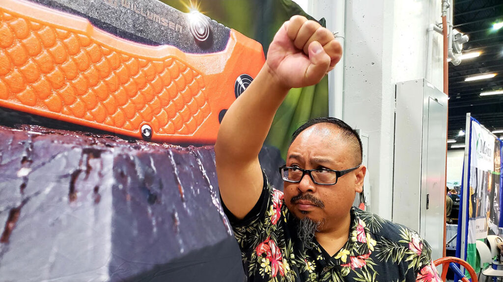 Frank’s arm is above his head, with a slight angle to the block. Sort of like half of the roof of a home. A roof block allows the attack to come in and hopefully angle and slide down the arm away from his face. Think of heavy snow sliding down the side of a roof so the structure of the home doesn’t bear the load of weight on top of it.