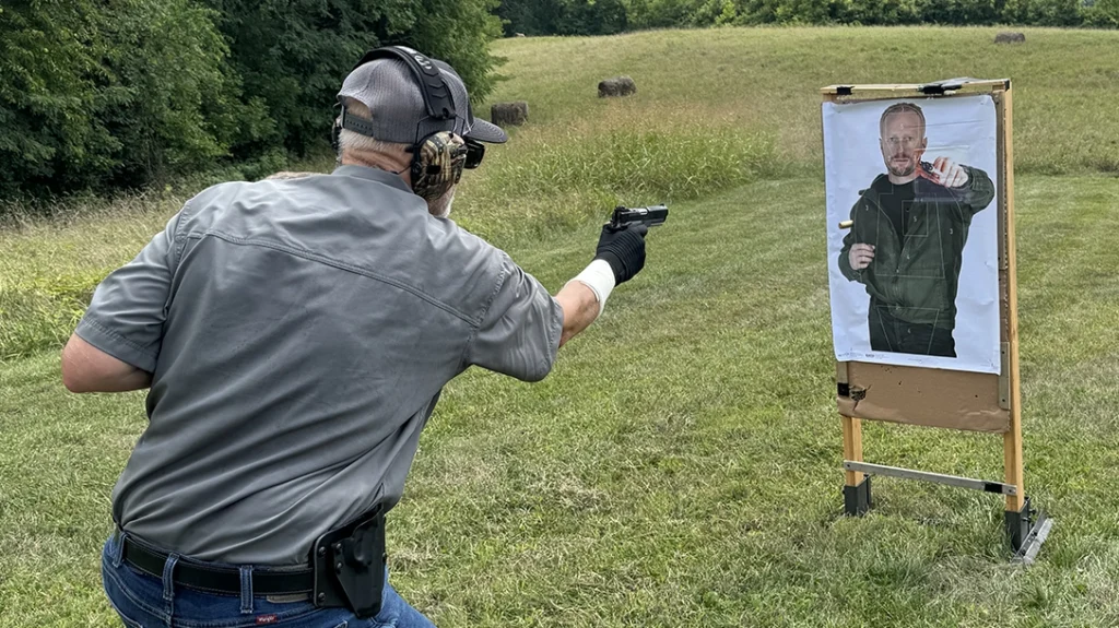 Shooting for the 30-round combat qualification course began at 3 yards, using a one-handed, point-shoulder stance; 12 rounds were fired right and left-hand only.