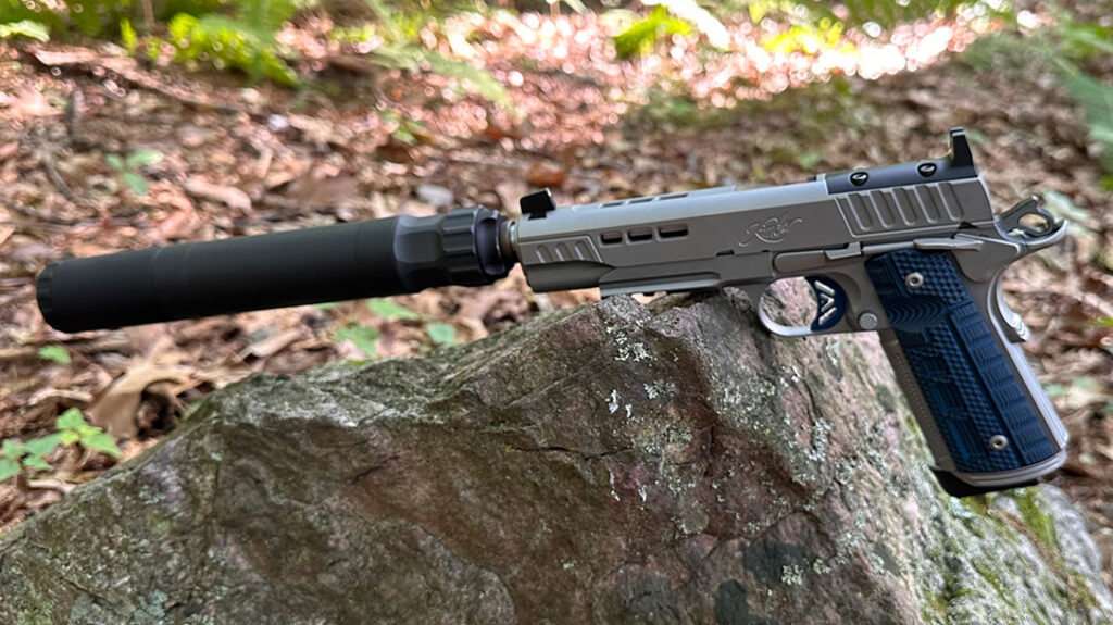 The Kimber Rapide Ice with the Silencer Central Banish 45 attached.