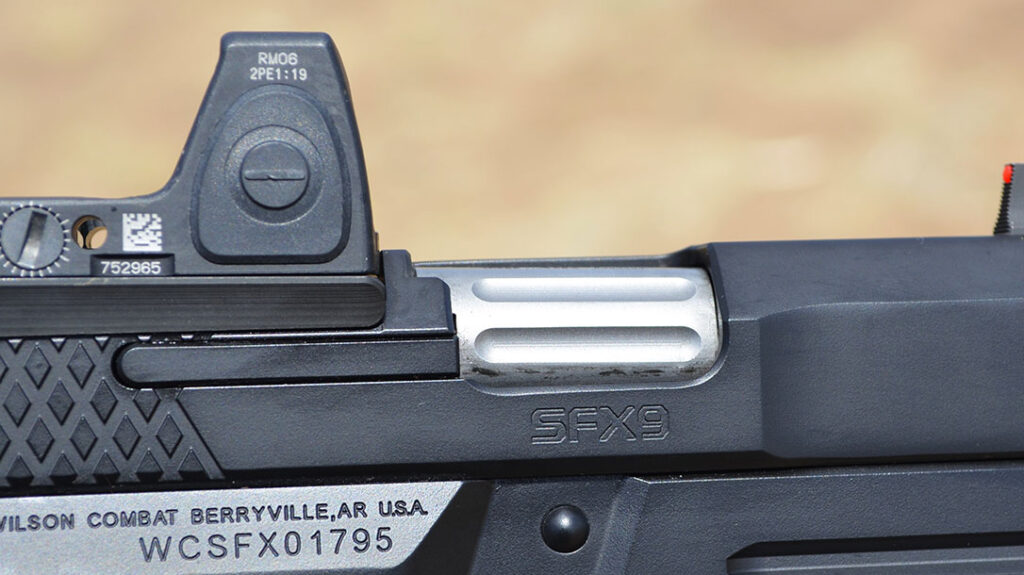 In the case of the author’s Wilson Combat SFX9 Comp pistol, his primary sight is a Trijicon RMR red dot with suppressor height sights.
