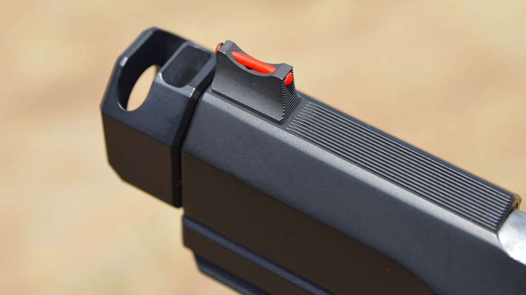 The compact compensator features two ports with expansion chambers designed to mitigate muzzle rise.