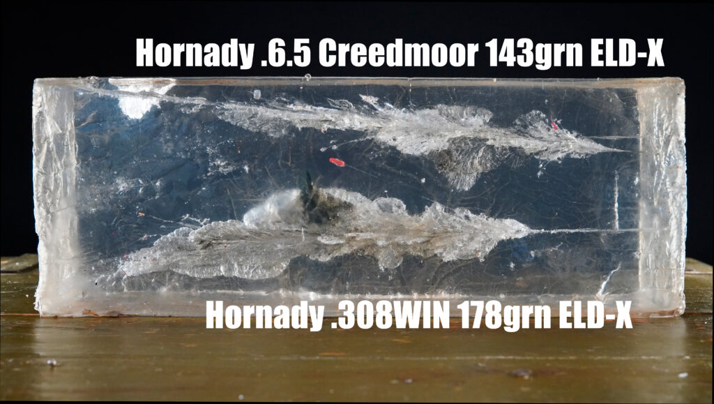 Ballistic test with Hornady 6.5 Creedmoor 143-grain ELD-X and Hornady .308 Win. 178-grain ELD-X.