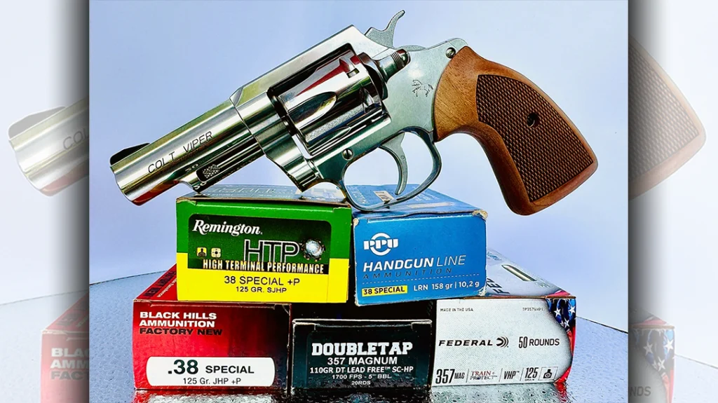 Two .357 Magnum loads and three .38 Special loads were used to test and evaluate the new Colt Viper sixgun.