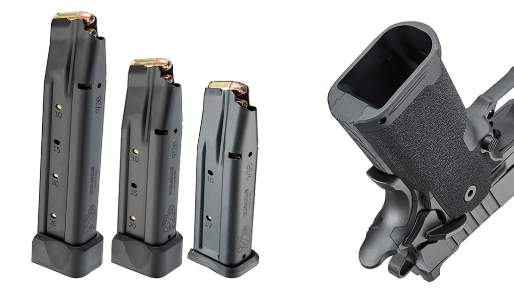 The Prodigy guns, including the Ed Brown Fueled Prodigy, will accept 9mm STI and Staccato magazines and vice versa!
