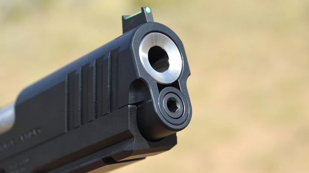 Ed Brown also recut the muzzle of the Fueled Prodigy of the barrel, giving it a deep concave crown that should protect it in the event the gun is dropped muzzle down.