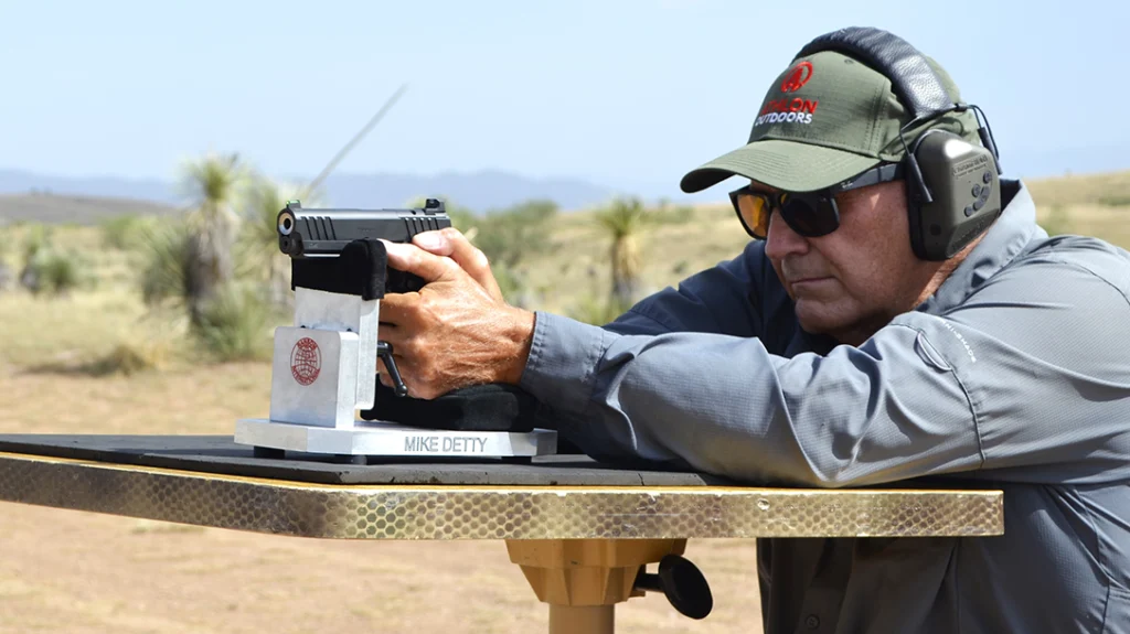 The author shooting the Ed Brown Fueled Prodigy.