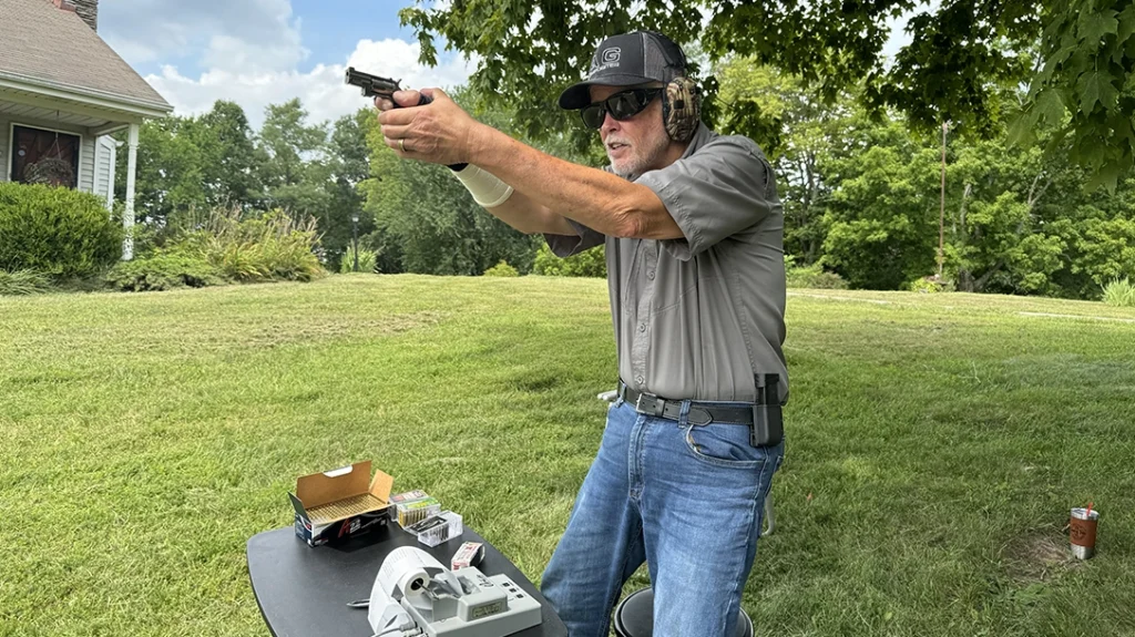 Bullet velocity measurements were performed outdoors using the author’s old, reliable Oehler Model 35P chronograph.