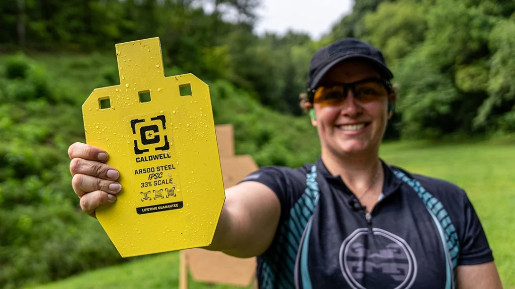 The author used a Caldwell 33% IPSC target for her drill.