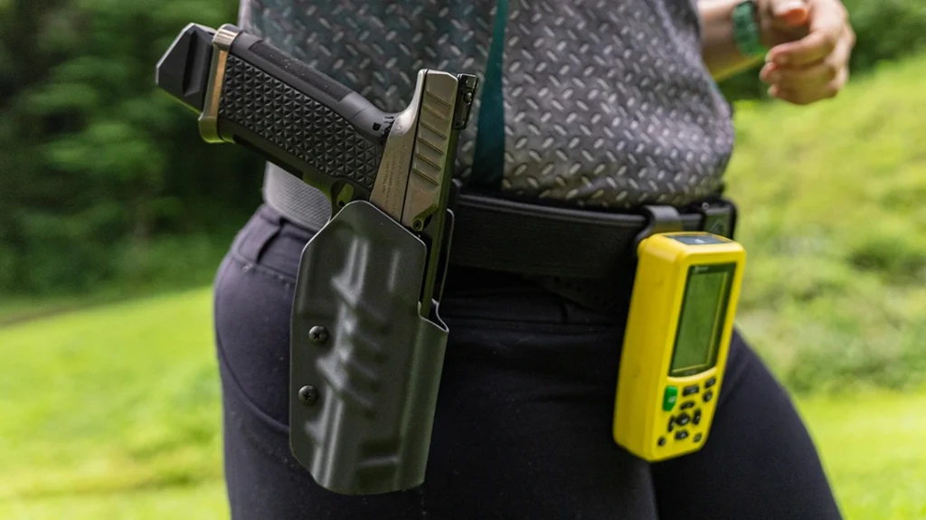 The author used the Laugo Arms Alien Creator pistol and Kestrel KST1000 for her pistol throttle control drill.