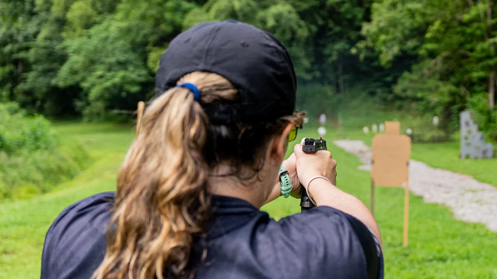The author running the pistol throttle control drill.