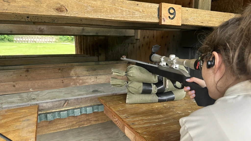 The author settled in for her first experience with long-distance shooting.