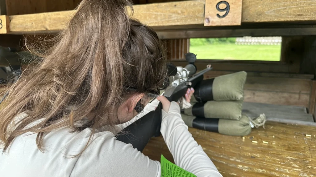 For her first time shooting long-distance, the author shot a Marlin .22LR.