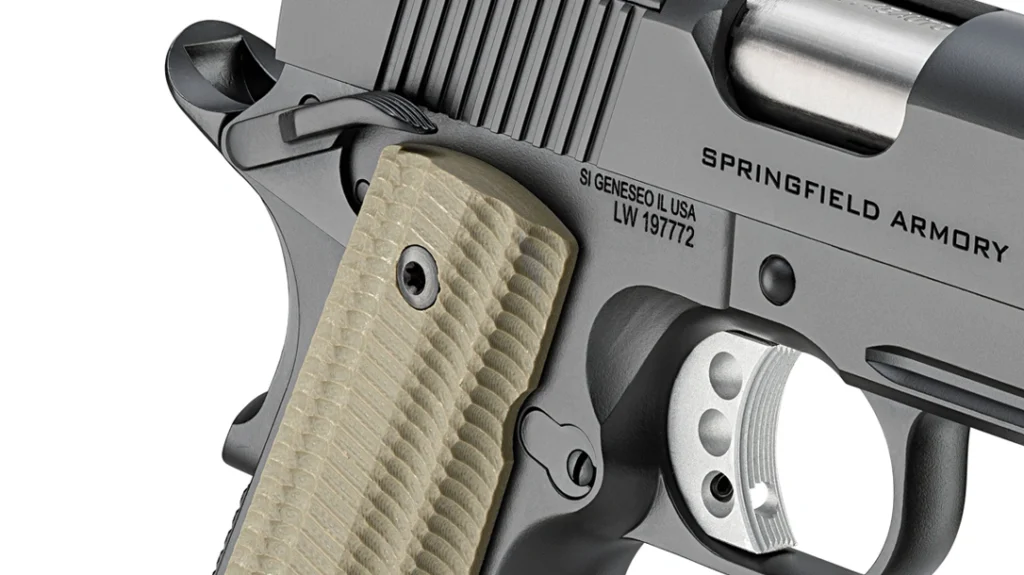 The ambi thumb safety is extended and has serrated upper surfaces.