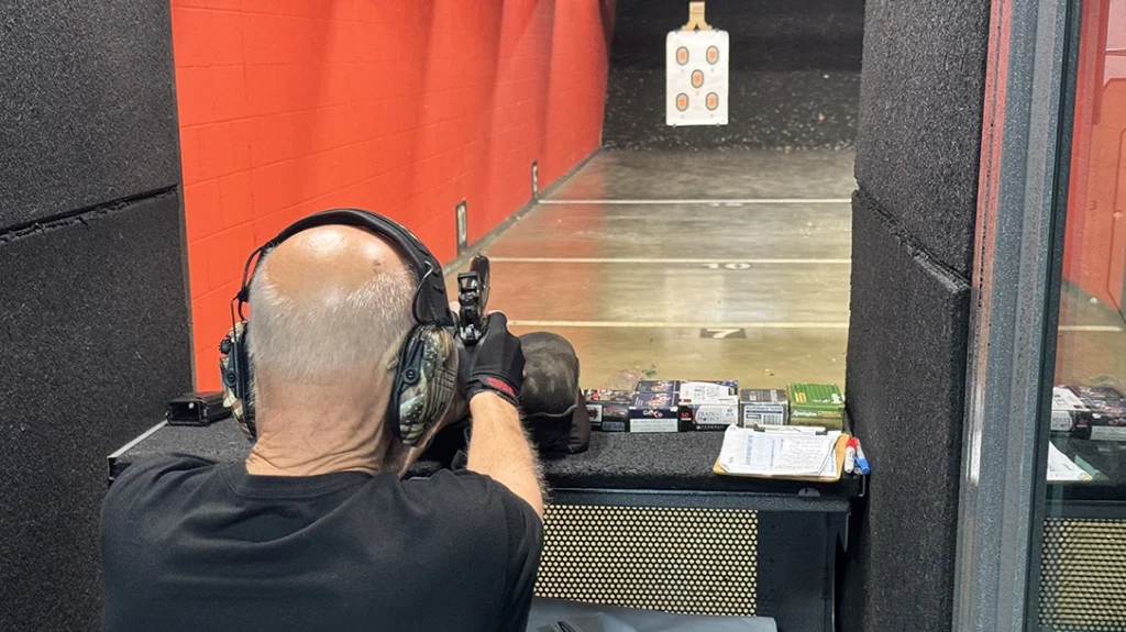The accuracy potential test with the Springfield Armory Operator 4.25 AOS was shot from the bench, using a sandbag rest.