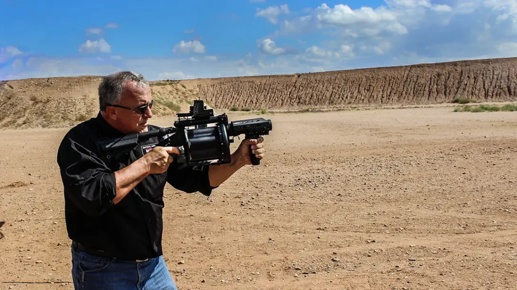 Sending rounds downrange with the Milkore AV-140 MGSL. 