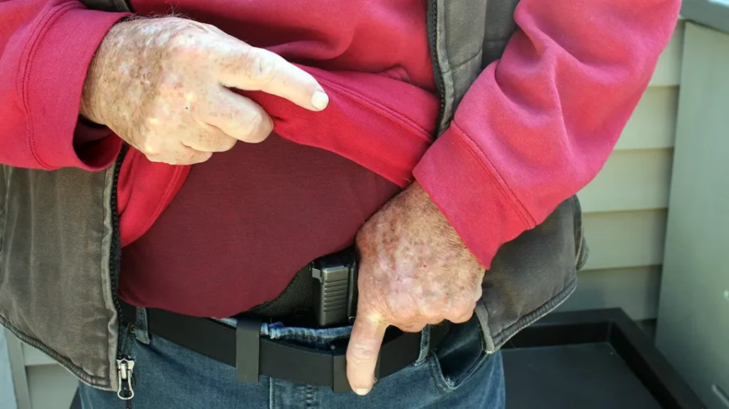 Cold weather carry concerns center on presenting with heavy clothing. 