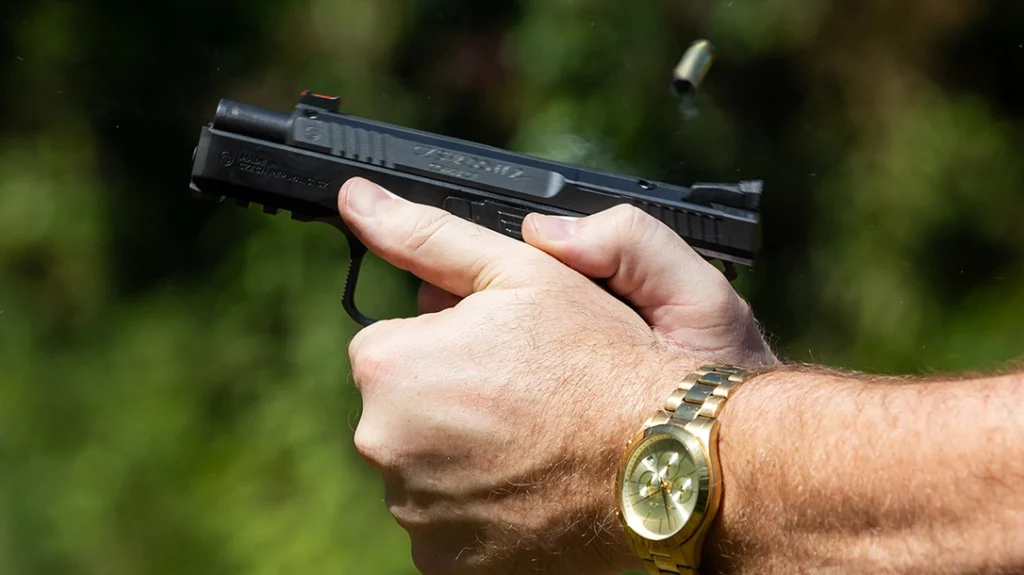 The recoil response was very soft in the hand, and it shot incredibly flat thanks to our high grip on the pistol and the low-profile slide.