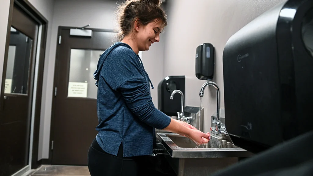 Just outside was a sink to wash your hands.