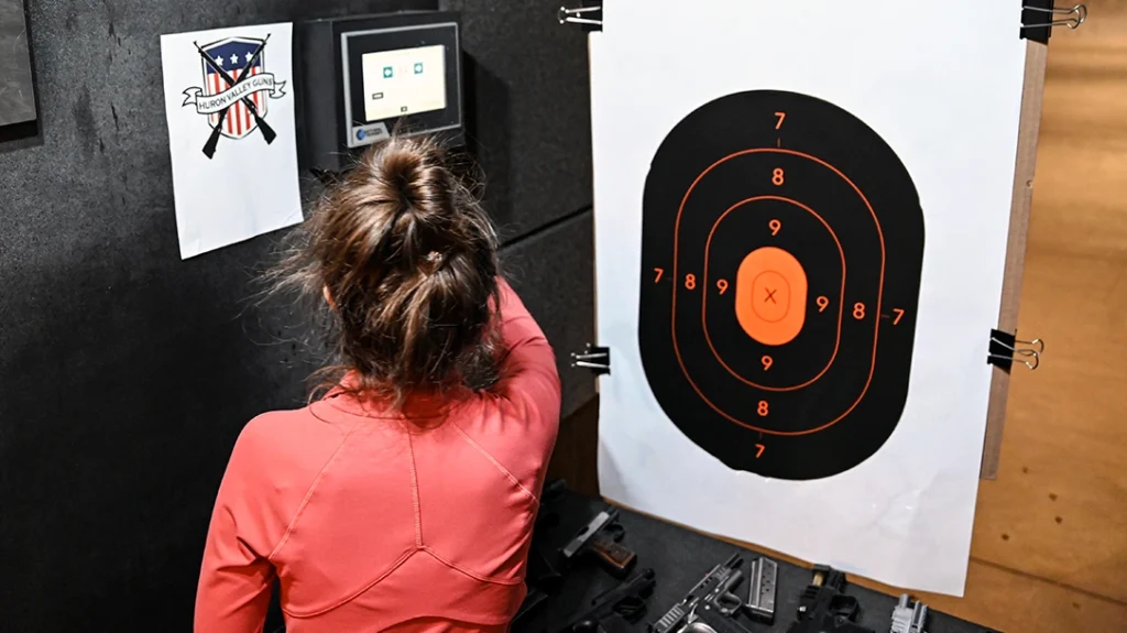 The author placed her target and prepared to send it downrange.