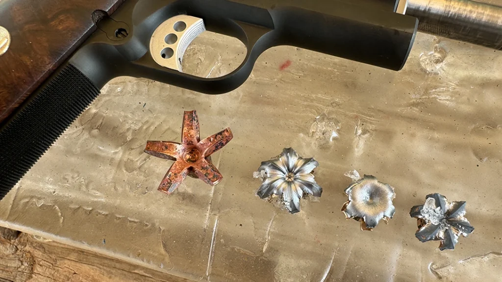 From left to right, Gorilla Silver Back, Federal HST, Federal Punch, and Speer G2. All rounds were recovered from bare gel.