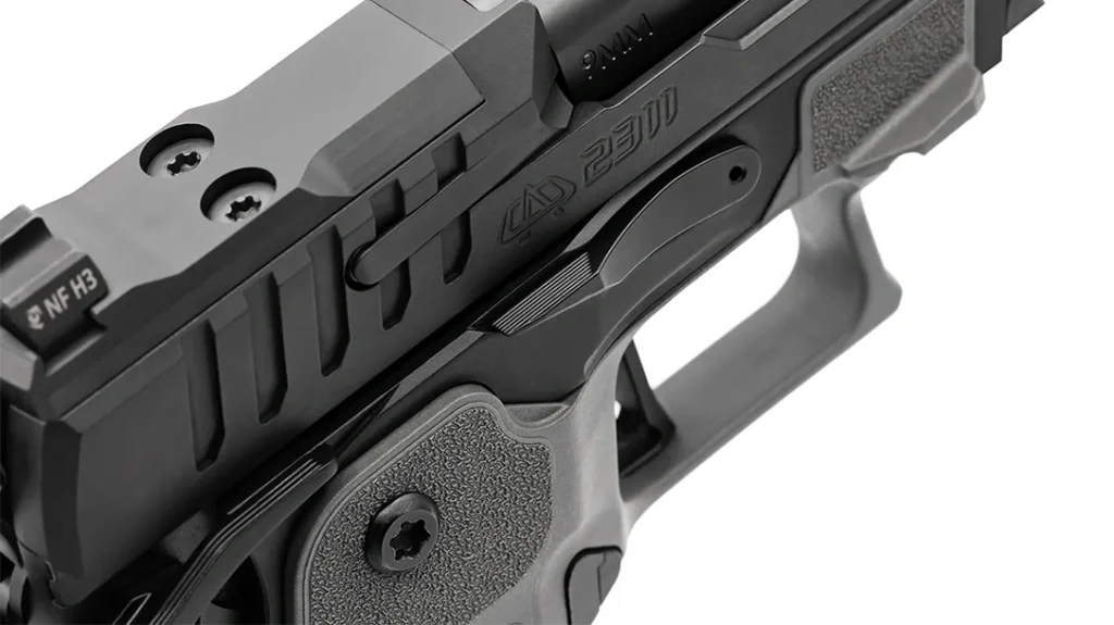Ambidextrous controls make the pistol easy to operate.