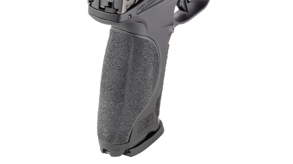 The pistol comes with four different palm swell inserts so the shooter can customize the gun's fit to their hand.