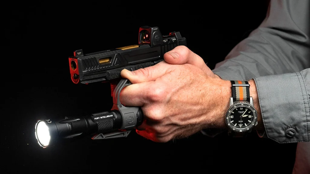 The Thyrm SwitchBack is an accessory that provides a unique integrated ring to enhance flashlight manipulation and control.