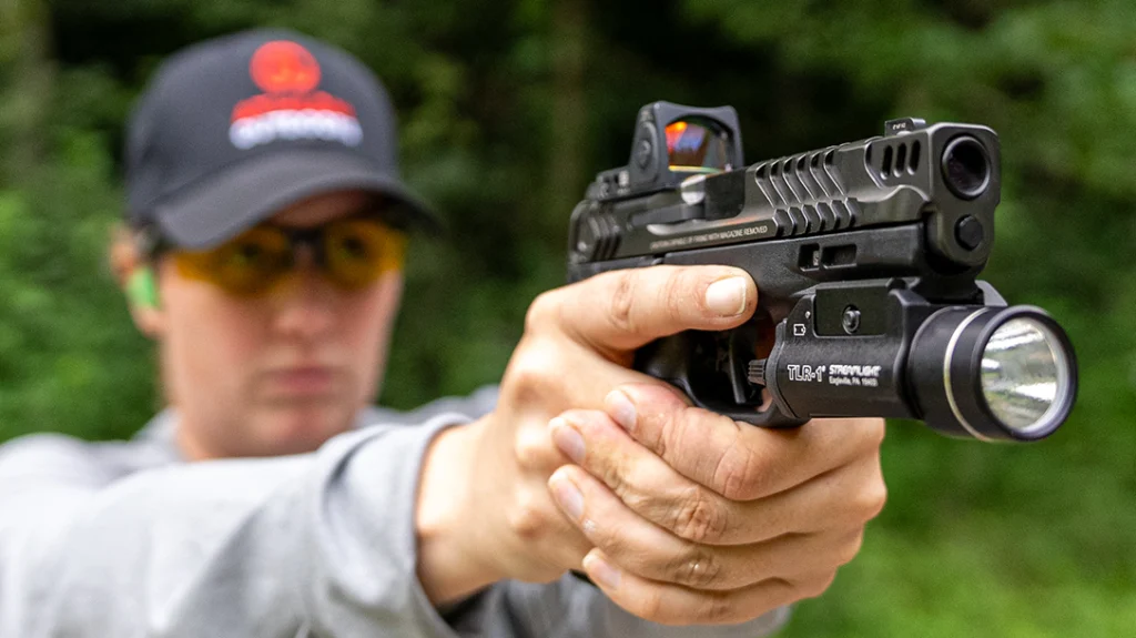 The Smith & Wesson Compact Carry Comp frame is outfitted with a Picatinny rail for easy light/laser installation.